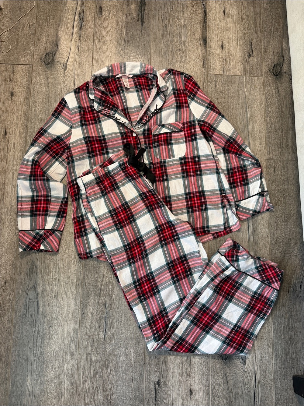 Victoria's Secret Red, White & Black Plaid Flannel Pajama Set